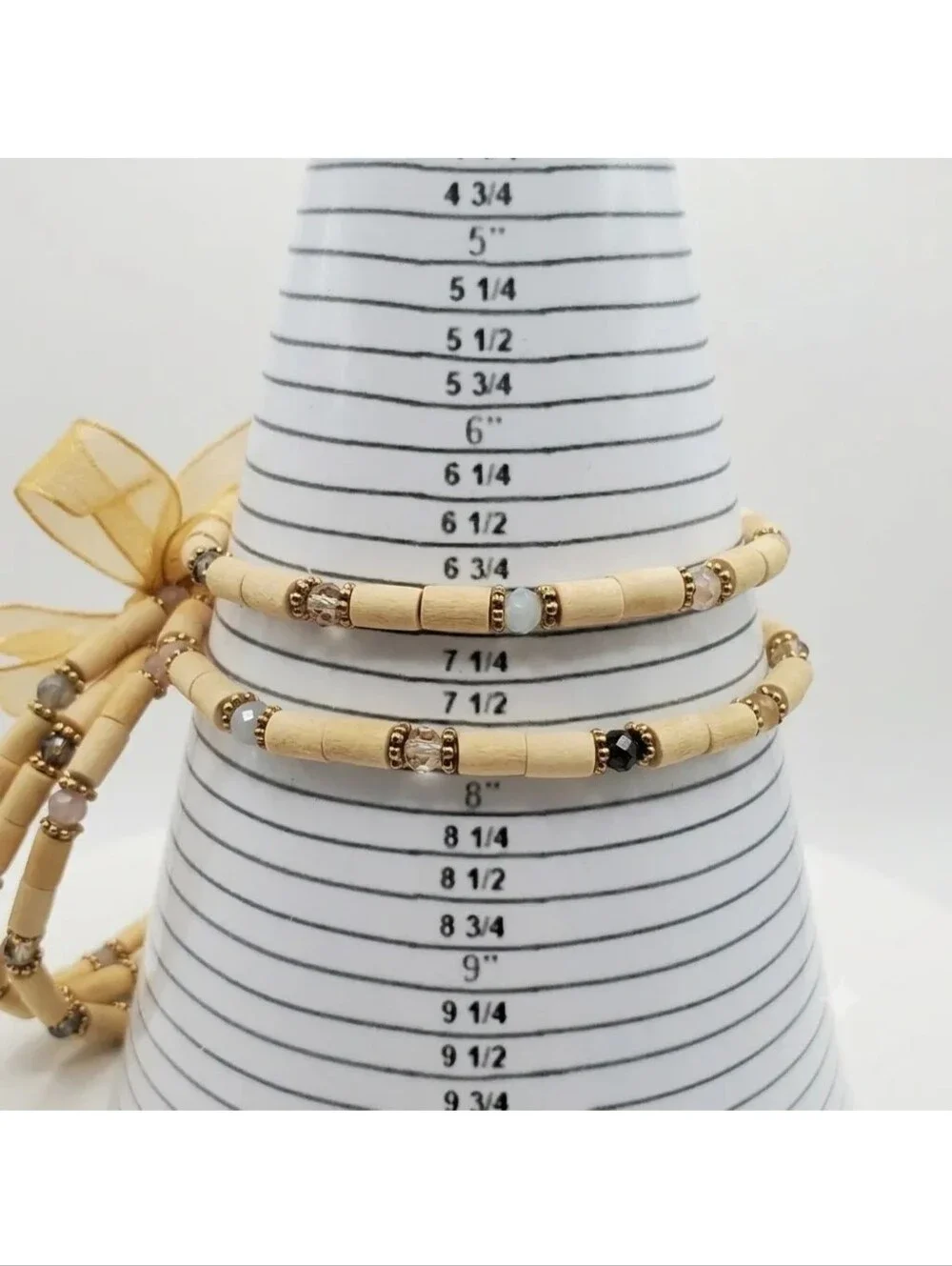 Bracelet Set 5-Pc Crystal Balsa Wood Glass Sparkle Boho Stretchy Aurora Borealis